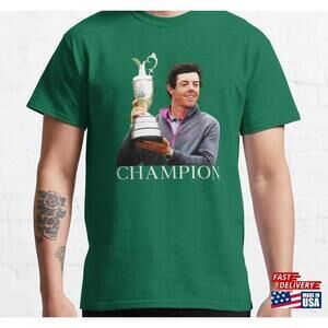 Rory Mcilroy The Open Champion White Text On Green Classic Tshirt